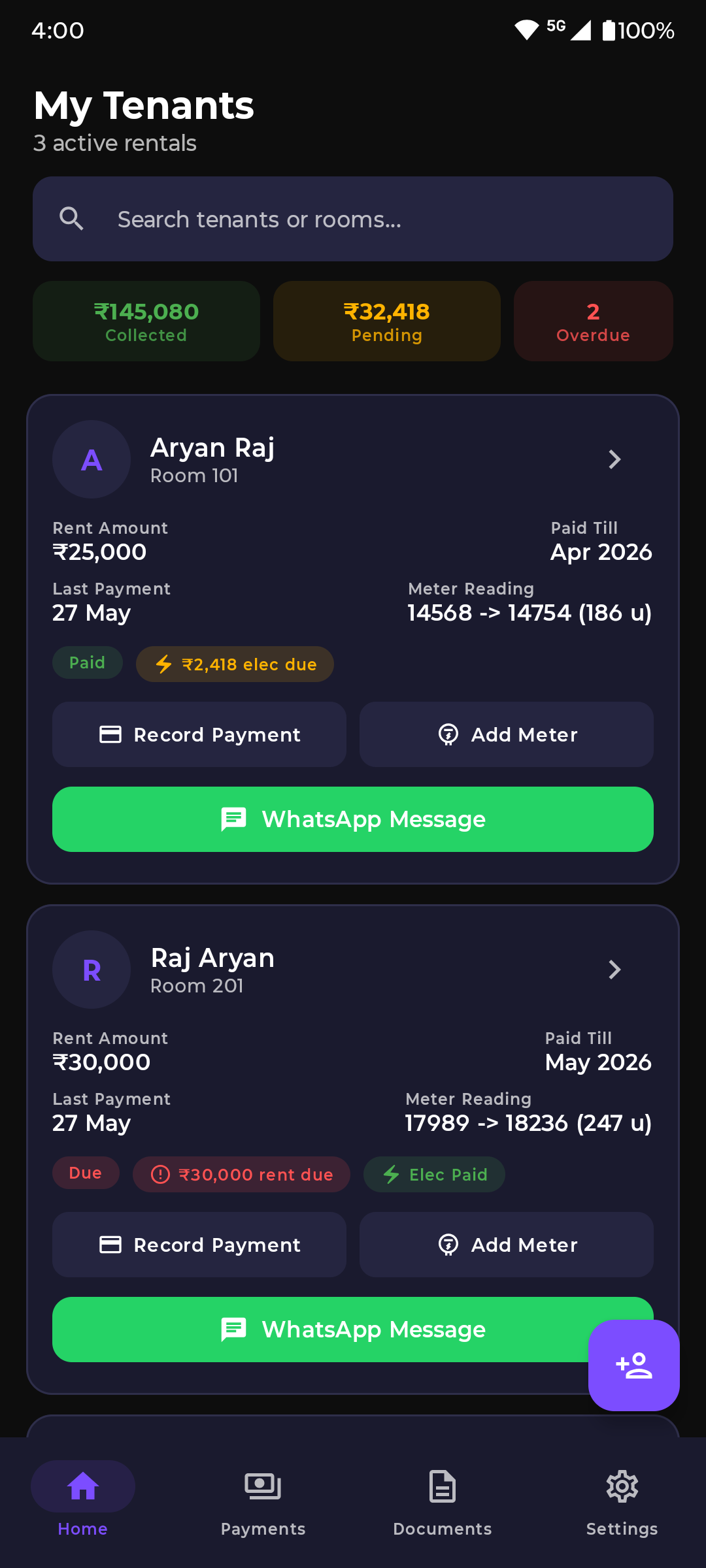 Dashboard screen of RMS app